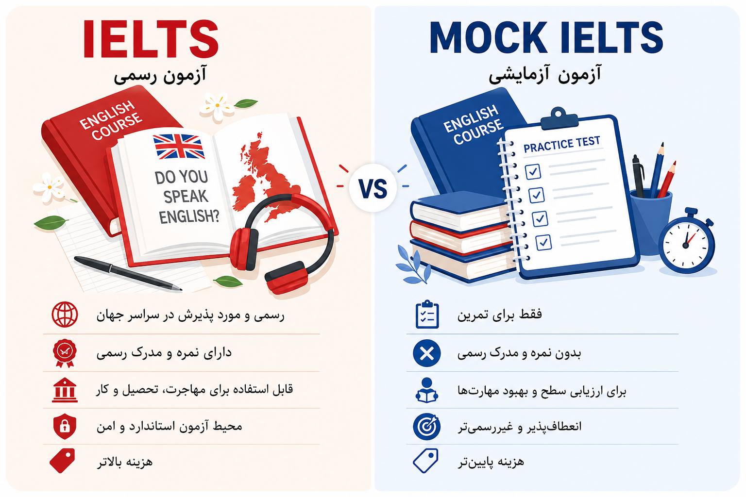 تفاوت آزمون آیلتس و ماک آیلتس